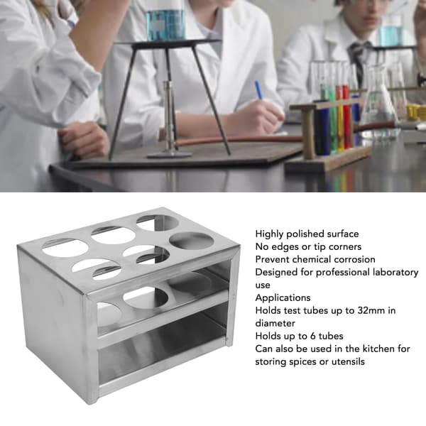 Reagensglas Holder 304 Rustfrit Stål 6 Hull 3 Lag Laboratorie Stativ Stativ til 32mm Rør