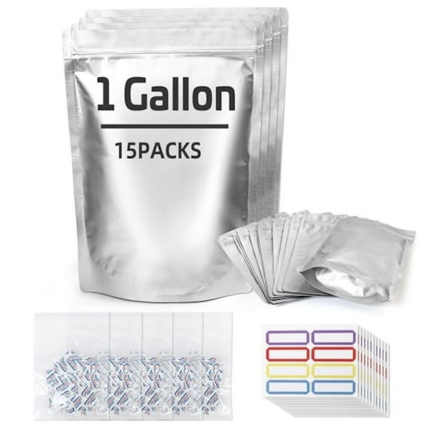 15-pack Återförslutningsbara Matförvaringspåsar 1 Gallon med 300CC Syreabsorberare