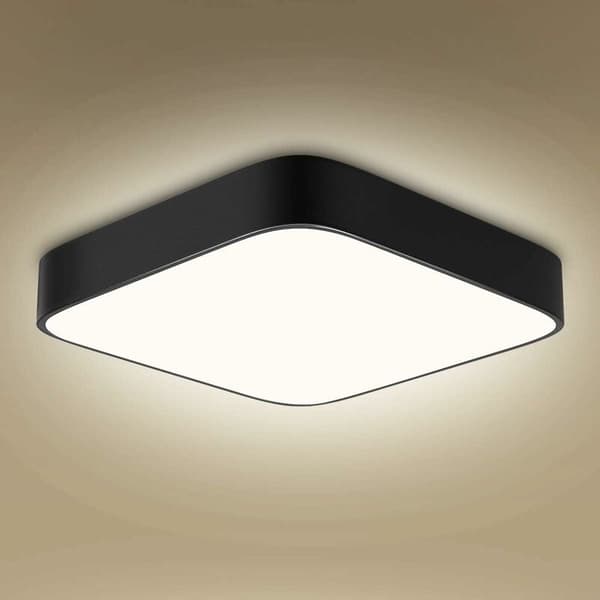 Firkantet loftlampe, moderne 24W sort med integreret LED øjenbeskyttelse til badeværelse kælder