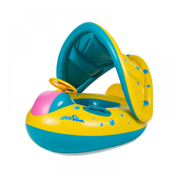 Baby flytring med UPF50+ solskyddstak & leksak, simhjälp för baby för poolen, justerbar säkerhetssits, småbarns pool flytring