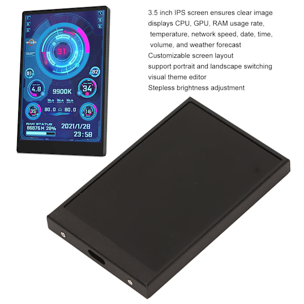 PC CPU Data Monitor 3,5 tommers IPS USB Mini Skjerm Klar Data Multifunksjonell Mini ITX PC Kabinett Monitor for PC Chassis