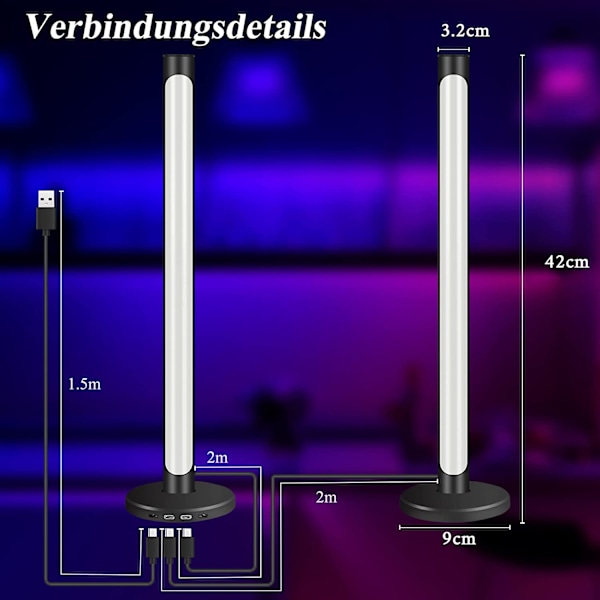 Romdekorasjon, Smart LED-lysbar med flere lyseffekter, for gaming, stemningslys, PC, TV-baklys