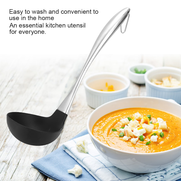 Viktigt Köksredskap, Rostfri Slev med Flexibel Silikon, Säkerställer Repfri Användning på Kokkärl för Non-Stick Kompatibilitet och Ergonomi