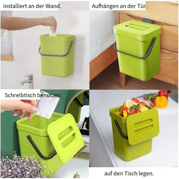 Hängande Tillbehör Ingår Väggmonterad Soptunna, Fräsch Grön Luktfri Komposthink För Kök, Badrum, Sovrum, Kontor Och Mer (5L)