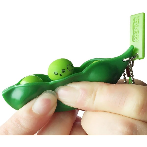 3 Pack Edamame Keychain Fidget Toys - Squeeze-a-Bean Puchi Puti