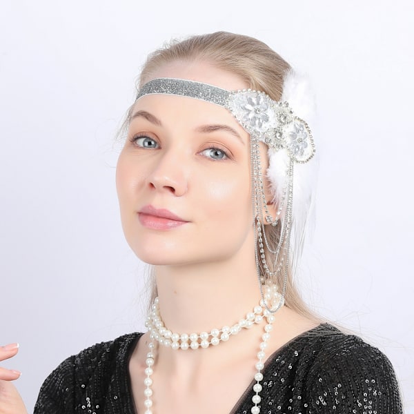 1920-luvun Flapper-hiuspanta 20-luvun Suuri Gatsby -pääkoriste Musta Sulka