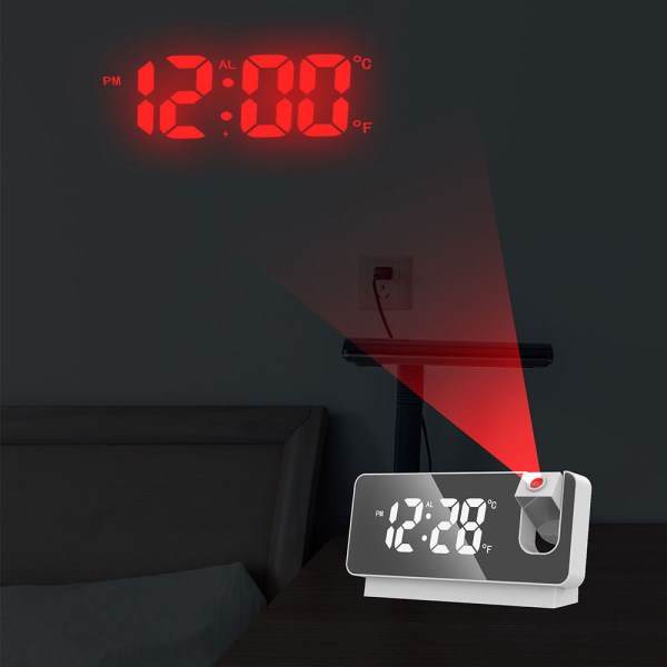 Spegelprojektionsklocka LED stor skärmvisning tyst snooze