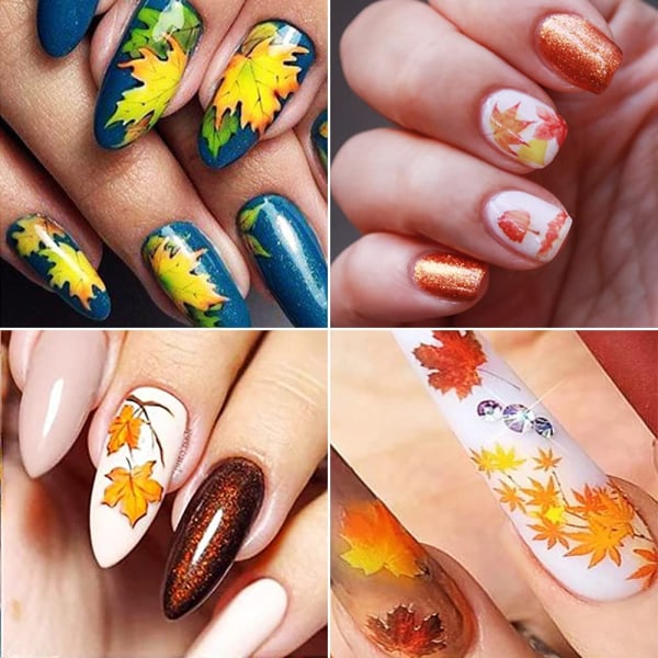 Höstnagelstickers, självhäftande höstnagelsdekaler lönnlöv nagelkonstdesign för Thanksgiving, 12 ark, 9,5*6,3 cm