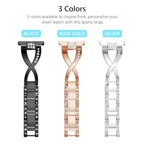 Kompatibel med Fitbit Versa-band, ersättningsarmband i rostfritt stål med strass och diamant, armband för smartklocka, passar handledsstorlek 5,5-8,1 tum