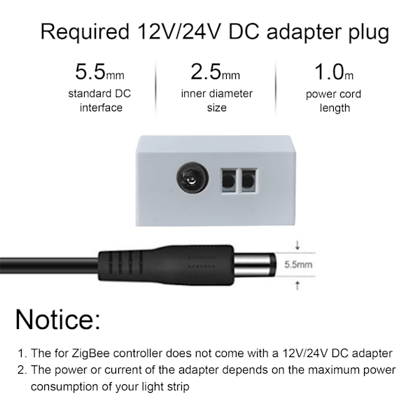 Zigbee LED Driver Smart Home LED Strip Controller RGB+CW Lysbåndscontroller med App DC12~24V