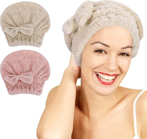 (Rosa & Brun) 2-pack Mikrofiber Hårtorkhanddukar, Superabsorberande