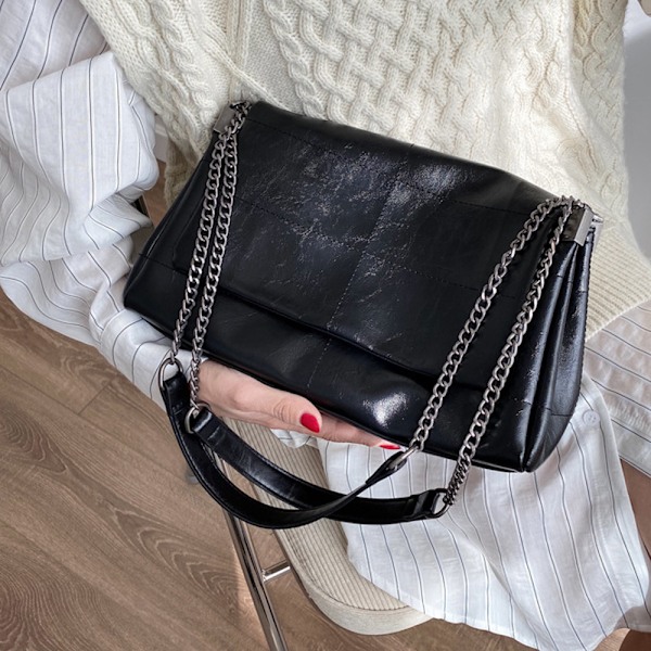 Retro stor veske i mykt skinn for kvinner, skulderveske i kunstlær, messengerbag for kvinner