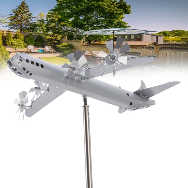 Vindskulptur för flygplan, vinddriven roterande rostfritt stål, flygplansvindkraftverk, enkel montering, metallvindkraftverk, trädgårdsdekoration