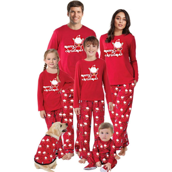 Julpyjamas Lång Bomull Pyjamas Vinter Långärmad Sovtopp med Långbyxor Set