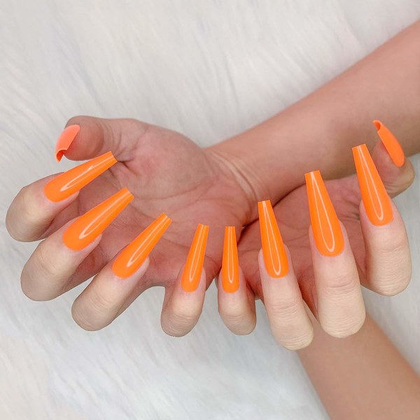 24 stk. Dyb Nude Ren Farve Ballerina Lang Kiste Glansende Falske Negle Tryk på Negle Falske Spidser Manicure til Kvinder og Piger