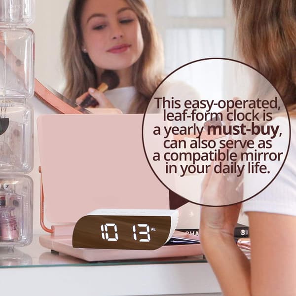 Digital Vekkerklokke Speiloverflate - Dimmer Nattmodus, Stor LED-siffervisning, Enkel Snooze White