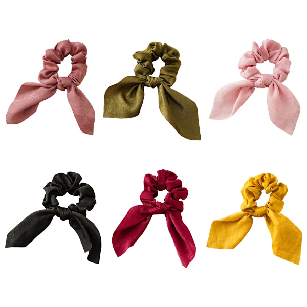 6 stk Hårstrikk Satin Silke Kanin Øre Bøyebånd Scrunchie Bobbles Elastiske Hårbånd Ponytail Holder for Kvinner Tilbehør