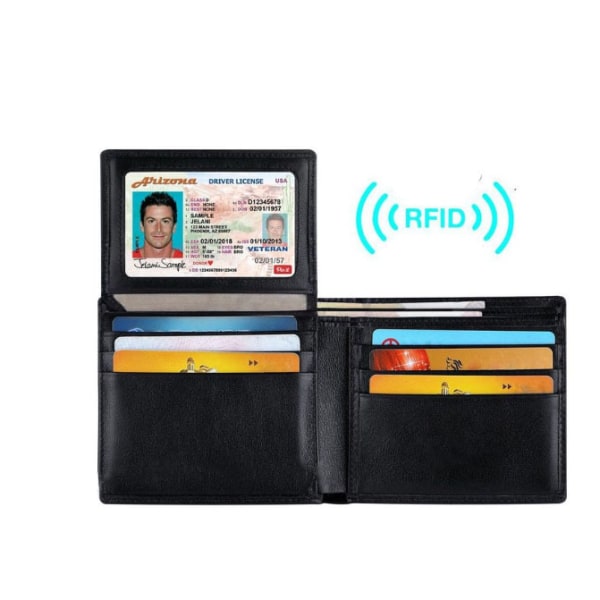 Plånbok i äkta läder, kan hålla andra dokument, svart färg