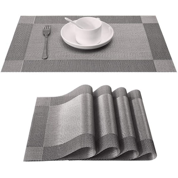 Elegant Bordskonst, Värmebeständiga Halkfria Vävd Vinyl Bordstabletter, Silvergrå Skyddande Bordsdekorationer för Stilfulla Matsalar, Set Om