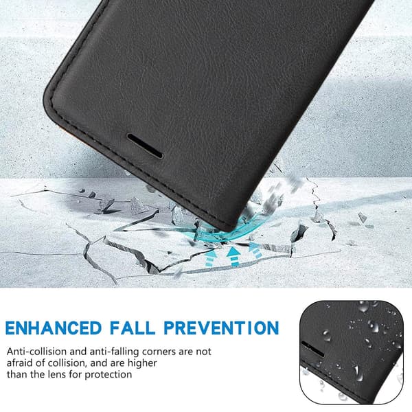 Læder Wallet Case til Samsung S22 (3 Kort) - ALLE FARVER Sort