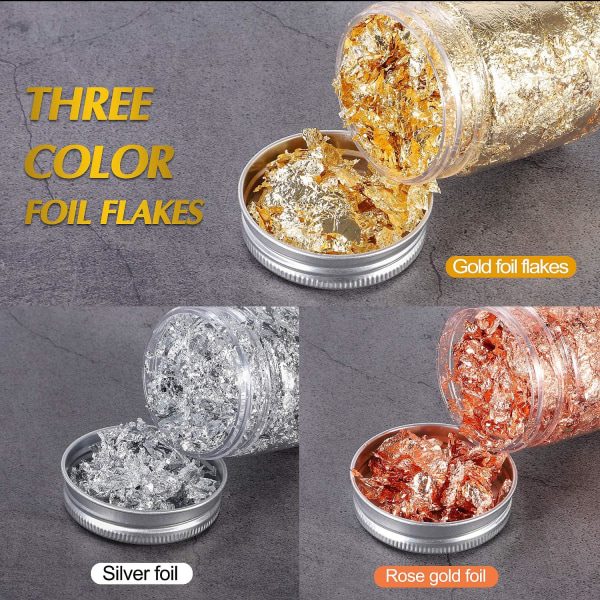 Guldfolie Flager til Harpiks, 3 Flasker Metallic Folie Flager 15