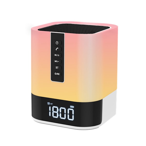 Trådlös högtalare med ljus, väckarklocka med snooze-funktion &amp; långvarigt uppladdningsbart batteri, 360-graders ljud, perfekt för sovrumsinredning