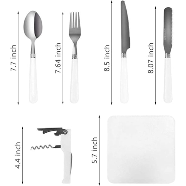 Camping Bestick och Picknicktallrikar Set för 4, Återanvändbara Hållbara Rostfria Bestick, Bekvämt Förpackade i en Organizer Väska, Perfekt För