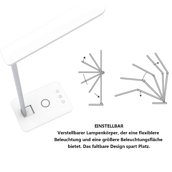 Naturligt Ljus Smart LED Skrivbordslampa med Dimbar Belysning, Vikbar & Utrymmesbesparande Design, 3 Färgtemperaturlägen för Personlig Belysning