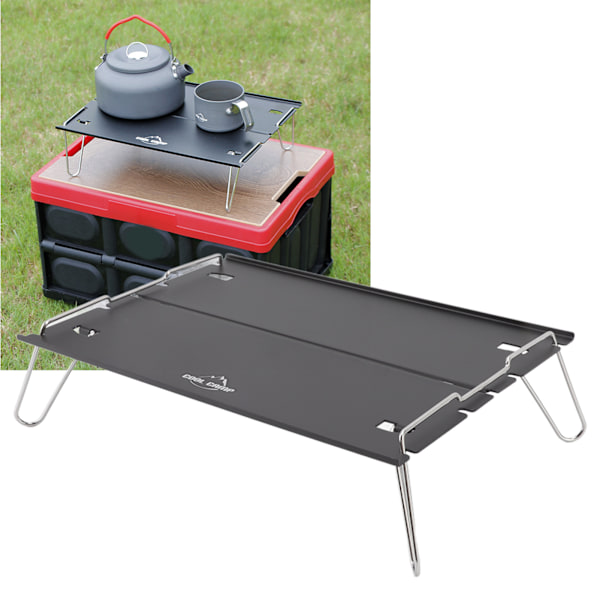 Bærbar sammenleggbart bord i aluminium og rustfritt stål, svart, for piknik, camping, reiser og fjellklatring