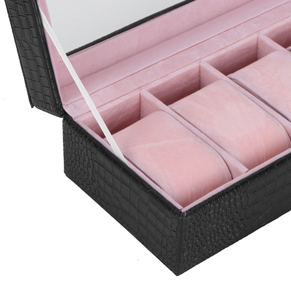 6-fack klocklåda PU-läder rektangulär armbandsur displayfodral arrangör present svart