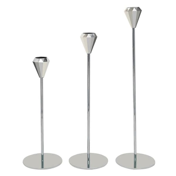 1 Sett med 3 Lysestaker Høyt Diamantdesign Lysestakeholder Metall Lysestake Stativ For Borddekor