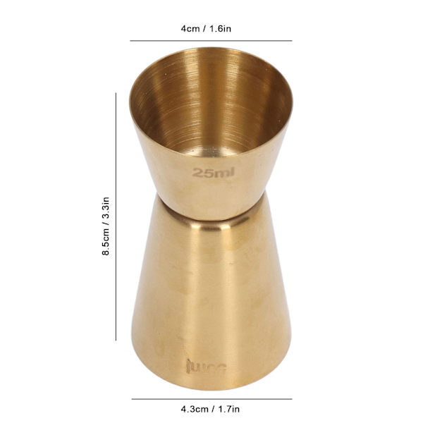 2 stk Dobbelt Hoved Cocktail Jigger Rustfrit Stål Guld Vin Jigger Bar Målebeger til Restaurant Fest, 25/50ml