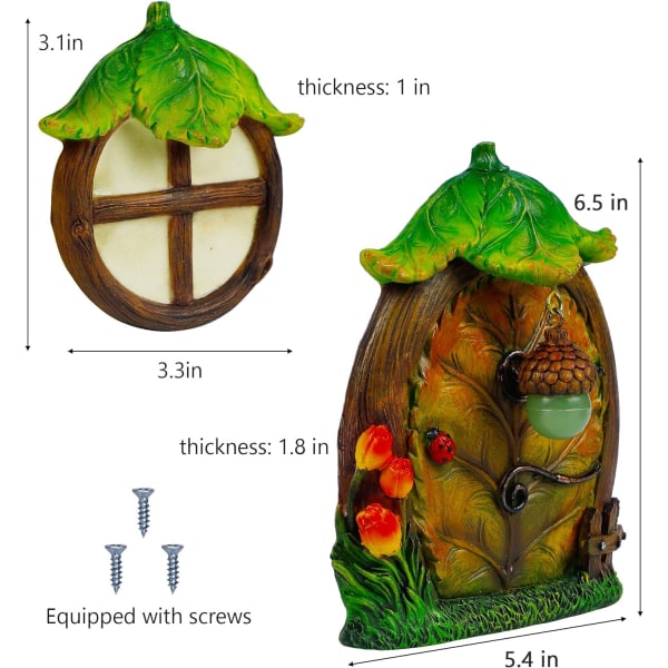 Miniature Fe-Gnome Hjem Vindue og Dør til Træ Dekoration