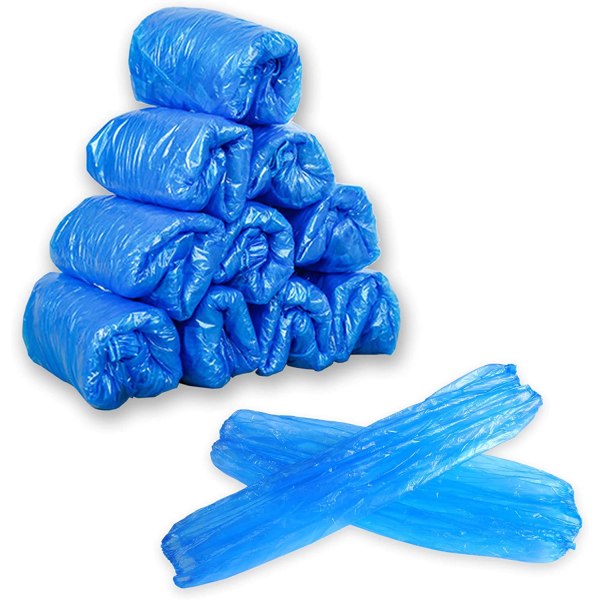 Engångsärmar av plast, 200 st vattentät ärmskydd för arm med resår på manschett-blå