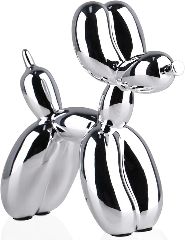 Skinnende galvanisering (sølv, 9,5 cm) ballonghundstatue samleobjekt