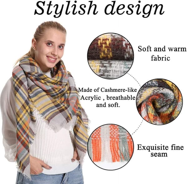 Plaid Tæppe Halstørklæde Vinter Efterår Halstørklæder til Kvinder, Varmt Blødt Tykt Oversized Tartan Sjaler Wraps Halstørklæder Beige