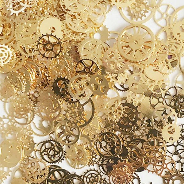 Boks-pakket (ca. 100 stk.) Ultratynde 3D Punk Time Gears Neglebeslag Neglekunst Dekorationer Legering Manicure DIY Negletips