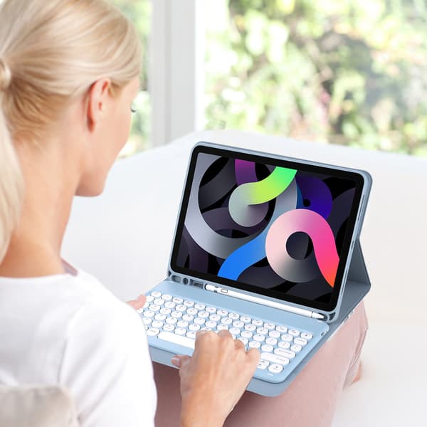 Bluetooth-tastaturcover til iPad med runde taster og touch-tablet-etui Misty Blue ipadmini6