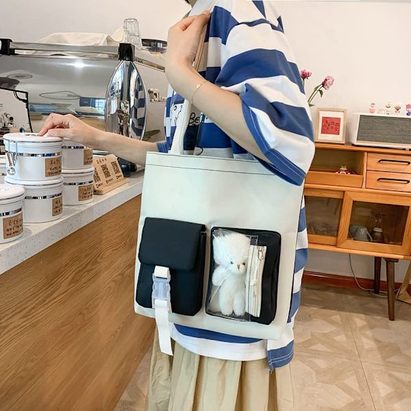 Ryggsäck med söta hängetillbehör, 5 delar Kawaii set flickor, studentbokväska Vacker ryggsäck, stor Harajuku Canvas School
