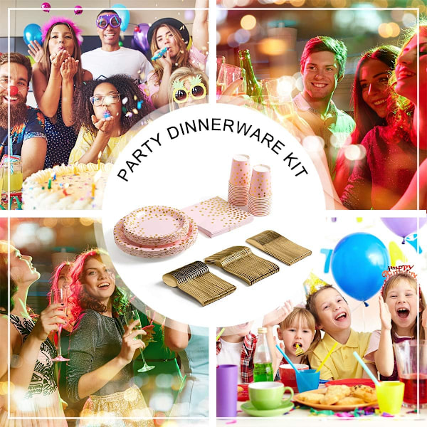 175-delad guld festartiklar set - engångspappersartiklar