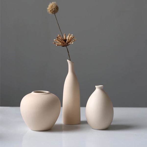Keramisk Vase Sæt af 3, Små Blomster Vaser til Rustik Hjem
