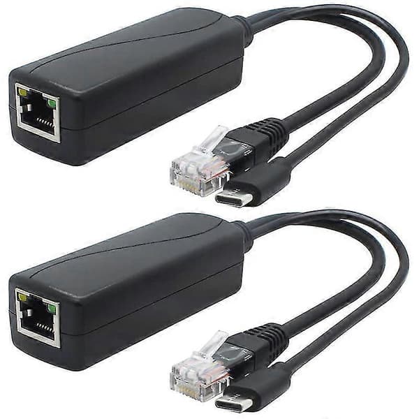 2-pack 5V Gigabit PoE Splitter, USB Typ C, 48V till 5V 2.4A Adapter, IEEE 802.3af Kompatibel