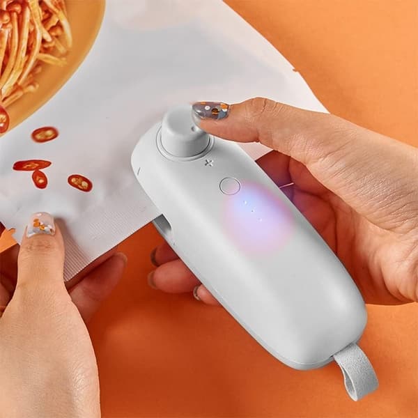 1st Vit Mini Förseglare, USB Uppladdningsbar Termisk Vakuumförseglare 2 i 1