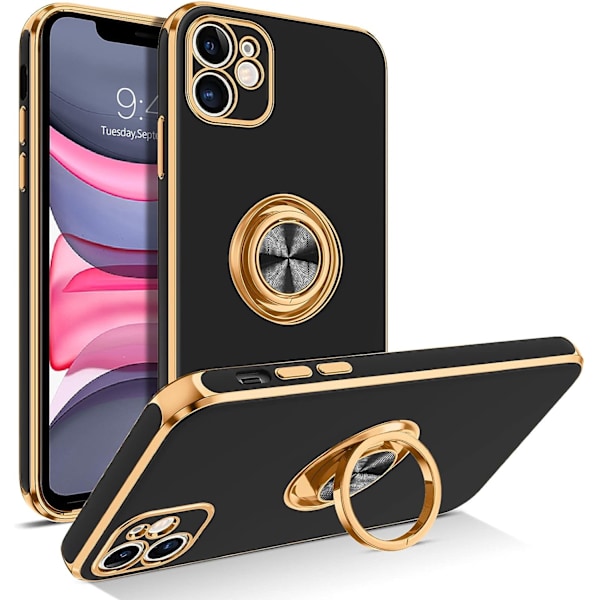 Kotelo 360° Rengaspidikkeellä, Iskunvaimennus Ohut Teline Magneettinen Tukeva Autonpidike Naisille Miehille Liukumaton Suojaava Puhelimen Kotelo iPhone 11 6.1\"