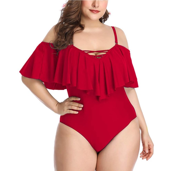 Plus Size Off Shoulder One Piece Swimsuits för Kvinnor Tummy Contr
