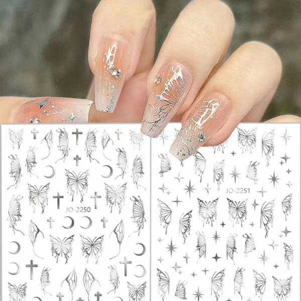 12 ark fjärilsnagelstickers, självhäftande nagelstickers för kvinnor och flickor DIY manikyrdekoration, 10*8,5 cm