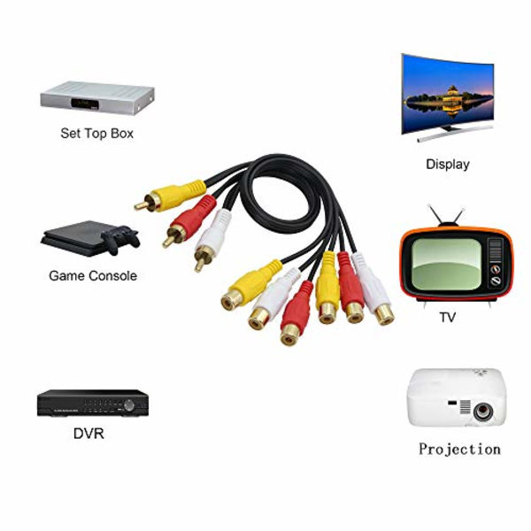 3 RCA Han til 6 RCA Hun Audio Video Splitter Kabel - Composite AV Adapter til TV, DVD, Set-top Box osv. - 0,3 m
