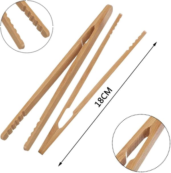 Bambustänger, 12 brödrost-tänger, kökskedja träklämma