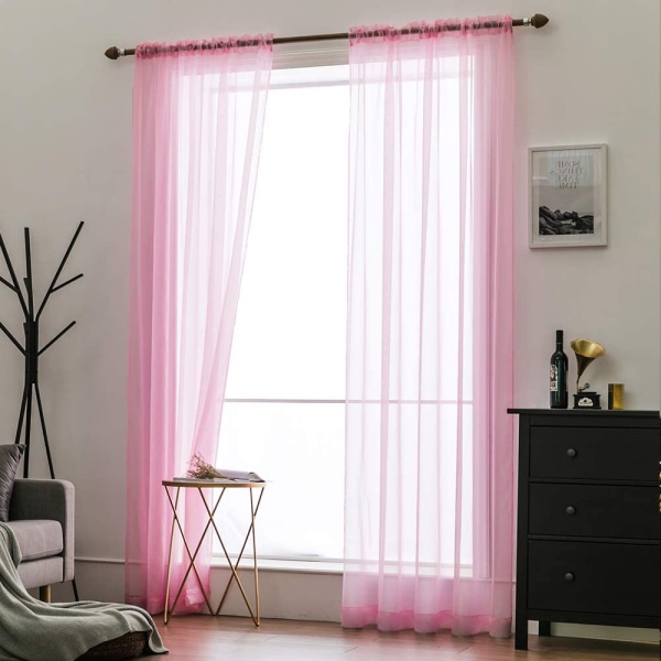 Voile Gardin Transparent Gardin i Ensfarvet Stangedesign