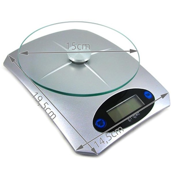 Multifunktionell köksvåg, Tareringsfunktion, Högprecisionssensorer, Batteridriven, Programmerbar automatisk avstängning, Silver, 3 kg kapacitet, För